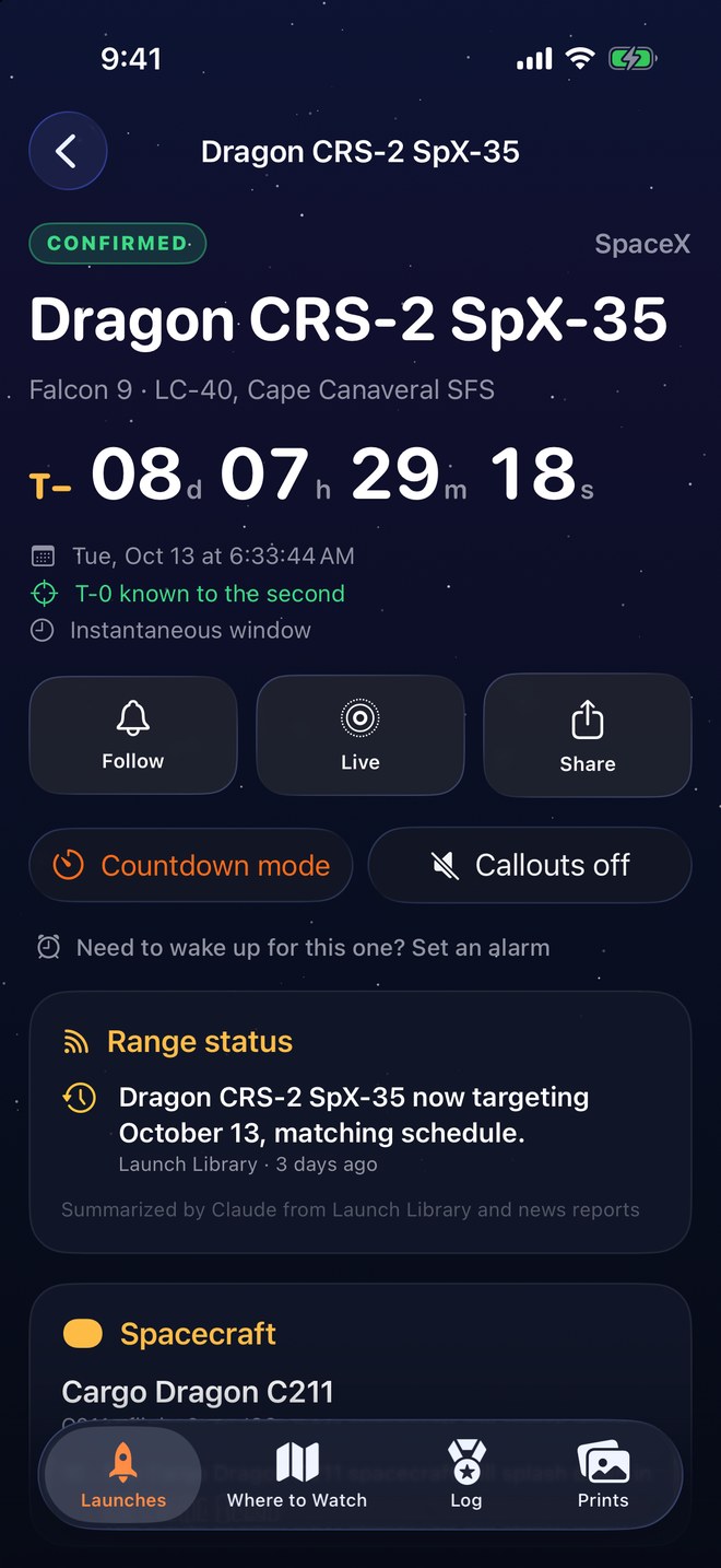 Launch page with countdown mode and callouts