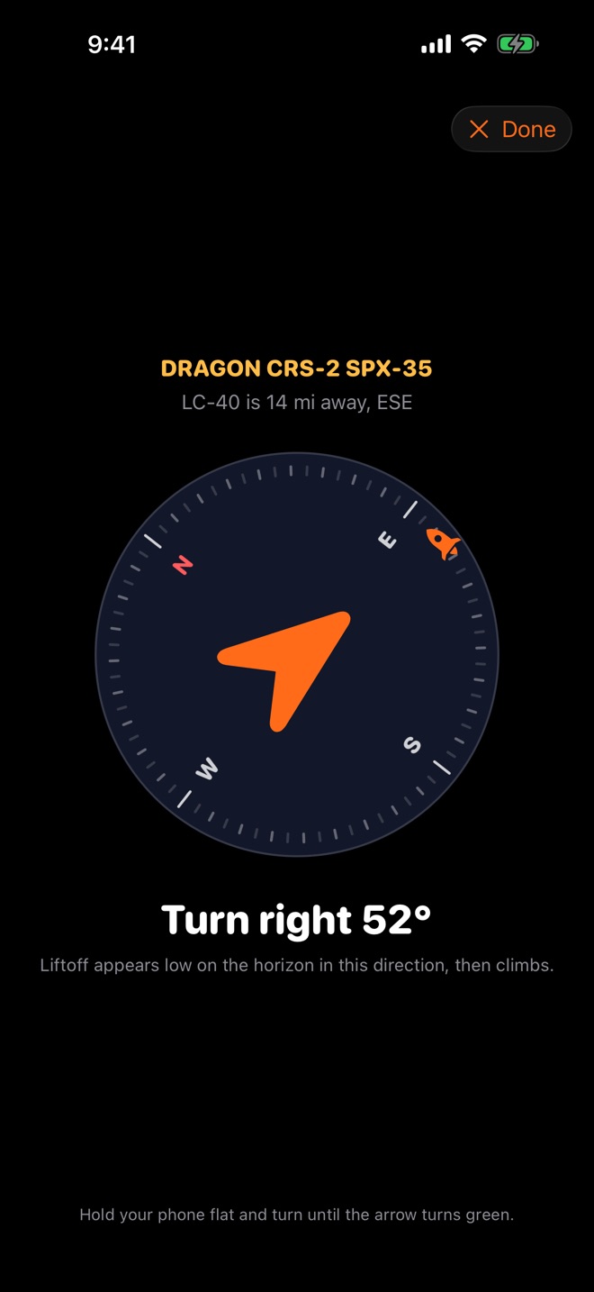 Compass pointing at the launch pad